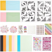 GLOBLELAND DIY Envelope Card Craft Kits Lace Clear Stamps Butterfly Flowers Number Stickers Envelope Cards Making DIY Scrapbooking Tools Kits Set