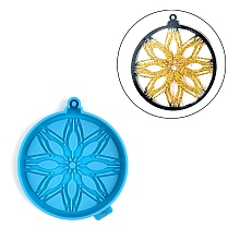 Honeyhandy Christmas Themed Big Pendant Silicone Molds, Resin Casting Molds, for UV Resin, Epoxy Resin Craft Making, Flat Round, Snowflake Pattern, 117x104x9mm, Hole: 3.8mm