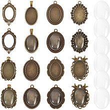 NBEADS 16 Pcs Vintage Tibetan Style Alloy Pendants, 36~42.5x21~29.5mm Pendant Trays for Jewelry Making Antique Bronze Oval Blank Bezel Pendant Trays Settings with Glass Cabochons Memorial Photo Charms