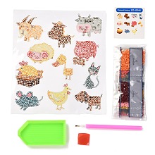 Honeyhandy DIY Animal Theme Diamond Painting Stickers Kits For Kids, with Diamond Painting Stickers, Rhinestones, Diamond Sticky Pen, Tray Plate and Glue Clay, Mixed Color, 20.5x18x0.03cm