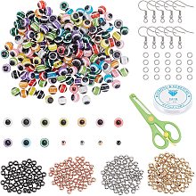 Pandahall Elite 600pcs Evil Eye Earring Charm Set 10 Colors 8mm Evil Eye Resin Beads 4 Colors 3mm Round Spacer Beads Earring Hooks Jump Rings for Necklace Making Halloween Decoration