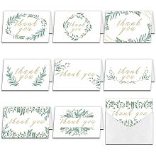 ARRICRAFT 9Pcs Thank You Cards Green Leaf Pattern Rectangle Thanks Theme Greeting Cards Set Thank You Notes with Envelopes for Birthday Thanksgiving Wedding Baby Shower 15x10cm