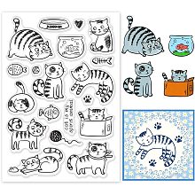 PandaHall Elite Cat Clear Stamps Cute Pet Cat Fish Silicone Rubber Stamp Film Frame Transparent Seal Stamps Clear Silicon Stamps for Invitation Card Postcard Album Photo Gift Box Decor Scrapbooking