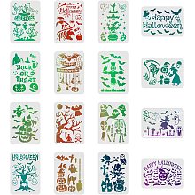 FINGERINSPIRE 16 Pcs Halloween Stencils Drawing Painting Templates Sets 11.7x8.3inch Plastic Drawing Painting Stencils Scale Template Sets for Halloween Decoration