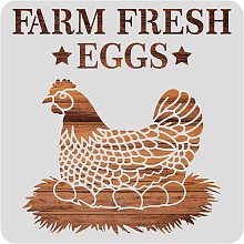 BENECREAT 12x12inch Hen Pattern Plastic Painting Stencils, Farm Fresh Eggs Large Reusable Stencil Template for Painting on Scrapbook Fabric Tiles Floor Wood