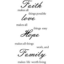 ARRICRAFT 1 Sheet PVC Faith Love Hope Family Wall Stickers Quotes Wall Inspirational Quote Saying Wall Sticker for Home Living Room Kitchen Office Bedroom Decor（20.9x13 inch）