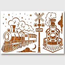 NBEADS Train Stencil, Steam Engine Cut Stencil Reusable PET Train Tempalte DIY Art and Craft Painting Wall Stencils 23.6×15.7 Inch for Painting on Wood Canvas Paper Furniture Wall