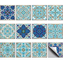 CHGCRAFT 36PCS Vintage Blue Peel and Stick Tile Stickers 4x4 inch Wall Stickers Waterproof Detachable PVC Wall Tile Stickers Decorative Stickers for Kitchen Washroom Bedroom Wall Table Office