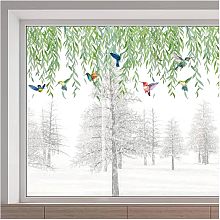 GORGECRAFT 118x39cm Large Wicker Window Decals Green Leaves Hanging Vine Hummingbird Window Clings Non Adhesive Double Sided Transparent Static Stained Window Stickers for Glass Sliding Door Decor