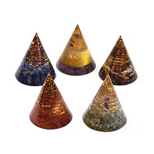 Honeyhandy Orgonite Cone, Resin Pointed Home Display Decorations, with Natural Gemstone and Metal Findings, 50x60mm