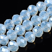 Honeyhandy Electroplate Glass Beads Strands, Imitation Jade Beads, Pearl Luster Plated, Faceted, Rondelle, Light Blue, 2x1.5mm, Hole: 0.4mm, about 195pcs/strand, 11 inch(27.5cm)