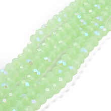 Electroplate Glass Beads Strands, Imitation Jade Beads, Half Plated, Rainbow Plated, Faceted, Rondelle, Light Green, 3x2mm, Hole: 0.8mm, about 165~169pcs/strand, 15~16 inch(38~40cm)