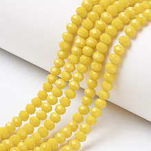 Honeyhandy Opaque Solid Color Glass Beads Strands, Faceted, Rondelle, Yellow, 2x1.5mm, Hole: 0.4mm, about 195pcs/strand, 11 inch(28cm)