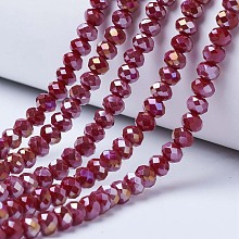 Electroplate Glass Beads Strands, Opaque Solid Color, AB Color Plated, Faceted, Rondelle, Brown, 3.5x3mm, Hole: 0.4mm, about 123~127pcs/strand, 13.7~14.1 inch(35~36cm)