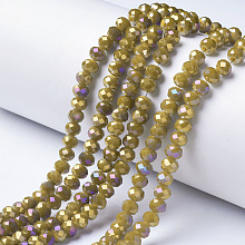 Honeyhandy Electroplate Opaque Glass Beads Strands, Full Rainbow Plated, Faceted, Rondelle, Gold, 4x3mm, Hole: 0.4mm, about 123~127pcs/strand, 16.5~16.9 inch(42~43cm)