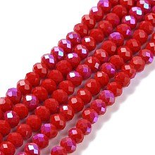 Honeyhandy Electroplate Opaque Solid Color Glass Beads Strands, Half Rainbow Plated, Faceted, Rondelle, Dark Red, 6x5mm, Hole: 1mm, about 85~88pcs/strand, 16.1~16.5 inch(41~42cm)