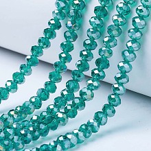 Honeyhandy Electroplate Glass Beads Strands, AB Color Plated, Faceted, Rondelle, Dark Cyan, 2.3~2.7x2mm, Hole: 0.4mm, about 150~155pcs/strand, 32~33cm