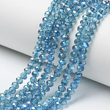 Honeyhandy Electroplate Glass Beads Strands, Half Plated, Blue Plated, Faceted, Rondelle, Light Blue, 6x5mm, Hole: 1mm, about 85~88pcs/strand, 16.1~16.5 inch(41~42cm)