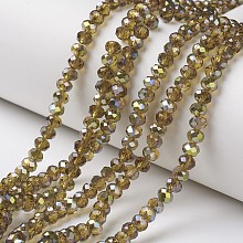 ARRICRAFT Electroplate Transparent Glass Beads Strands, Half Green Plated, Faceted, Rondelle, Dark Goldenrod, 8x6mm, Hole: 1mm, about 72pcs/strand, 16.14 inches(41cm)