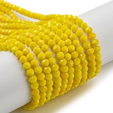 Imitation Porcelain Glass Beads Stands, Faceted, Round, Yellow, 3~3.5mm, Hole: 0.6mm, about 174~175pcs/strand, 21.18''~21.34''(53.8~54.2cm)