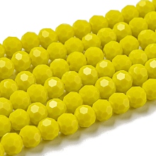 Imitation Porcelain Glass Beads Stands, Faceted, Round, Yellow, 6mm, Hole: 1mm, about 98pcs/strand, 20.47''(52cm)