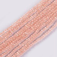 Honeyhandy Glass Beads Strands, Faceted, Round, Light Salmon, 2x2mm, Hole: 0.4mm, about 193~197pcs/strand, 14.17 inch~15.51 inch(36~39.4cm)