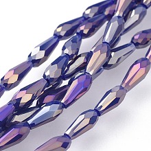 Honeyhandy Electroplated Opaque Glass Beads Strands, Full Rainbow Plated, Faceted, Teardrop, DarkSlate Blue, 9~10x4mm, Hole: 0.8mm, about 70~72pcs/strand, 25.98 inch~27.95 inch(66~71cm)