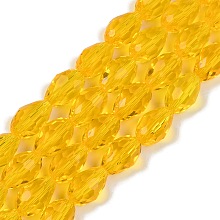 Transparent Glass Beads Strands, Faceted, Teardrop, Gold, 8x6mm, Hole: 1.2mm, about 65~67pcs/strand, 20.08 inch(51cm)