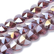 Honeyhandy Electroplate Glass Beads, AB Color Plated, Faceted, Heart, Old Rose, 10x10x6.5mm, Hole: 1mm