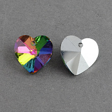 Honeyhandy Heart Electroplated Glass Pendants, Silver Plated Bottom, Faceted, Colorful, 14x14x8mm, Hole: 1.5mm