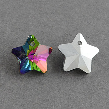 Honeyhandy Star Electroplated Glass Pendants, Silver Plated Bottom, Faceted, Colorful, 13x14.5x8mm, Hole: 1mm