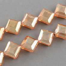 NBEADS Transparent Electroplate Faceted Glass Beads Strands, Square, PeachPuff, 17x17x7.5mm, Hole: 2mm; about 40pcs/strand, 25.1"