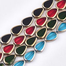 Honeyhandy Electroplate Glass Beads Strands, Edge Plated, Teardrop, Mixed Color, 16.5x11.5x5mm, Hole: 1mm, about 20pcs/strand, 12.9 inch