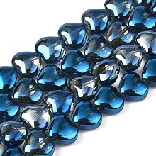 Honeyhandy Electroplate Glass Beads Strands, Half Plated, Heart, Blue Plated, 9~10x10x5.5mm, Hole: 0.8mm, about 70~71pcs/strand, 25.20 inch~ 26.38 inch(64~67cm)