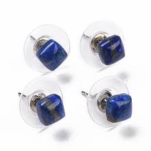 Honeyhandy Natural Lapis Lazuli Ear Studs, with 304 Stainless Steel Ear Studs, 15.5x6x6mm, Pin: 0.6mm