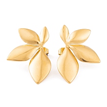 Honeyhandy Ion Plating(IP) 304 Stainless Steel Stud Earrings for Women, Golden, Leaf, 23x34.5mm