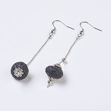 Honeyhandy Lava Rock Dangle Earrings, with Stainless Steel Earring Hooks, Black, 88~90mm, pin: 0.6mm