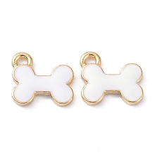 Honeyhandy Bone Alloy Enamel Pendants, Light Gold, White, 11.8x12.8x2.2mm, Hole: 1.5mm