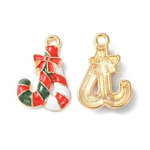 Christmas Alloy Enamel Pendants, Golden, Candy Cane, 21x14x3mm, Hole: 1.8mm