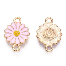 Honeyhandy Zinc Alloy Enamel Sunflower Connector Charms, Flower Links, Light Gold, Pearl Pink, 18x12x2mm, Hole: 1.8mm