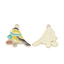 Honeyhandy Alloy Enamel Pendants, Light Gold, Bird with Scarf, Gold, 23.5x25.5x1.5mm, Hole: 2mm