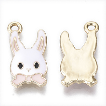 Honeyhandy Alloy Pendants, with Enamel, Light Gold, Rabbit, Pink, 21x11x2mm, Hole: 1.8mm