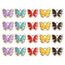 Honeyhandy 20Pcs 5 Colors Alloy Enamel Charms, Butterfly, Light Gold, Mixed Color, 10.5x13x3mm, Hole: 2mm, 4pcs/color