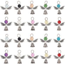 Arricraft 40 Pcs Angel Pendant Pearl Beads, Tibetan Style Acrylic Angle Wing Charms Imitation Pearl Dangle Pendants for DIY Handmade Earring Necklace Jewelry Making Wedding Decor