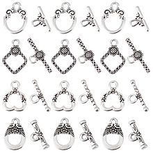 SUNNYCLUE 100Pcs 4 Styles Tibetan Style Alloy Toggle Clasps, Lead Free & Cadmium Free, Mixed Shapes, Antique Silver, 18.5~21x11~15mm, Hole: 1.8~3mm, 25pcs/style