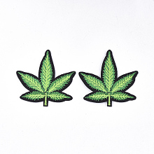 Honeyhandy Computerized Embroidery Cloth Iron on/Sew on Patches, Appliques, Costume Accessories, Pot Leaf/Hemp Leaf Shape, Green, 66x66x1.5mm