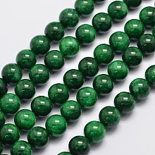 Honeyhandy Natural Malaysia Jade Beads Strands, Round, Dyed, Dark Green, 10mm, Hole: 1mm, about 38pcs/strand, 15 inch