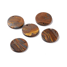 Honeyhandy Natural Tiger Iron Pendants, Flat Round, 28.5~31x3.5~5.5mm, Hole: 1.4~2.5mm