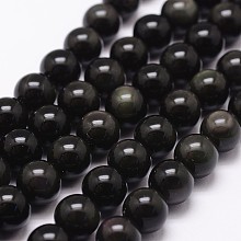 Honeyhandy Natural Obsidian Beads Strands, Grade AAA, Round, Black, 14mm, Hole: 1mm, about 28pcs/strand, 15.7 inch