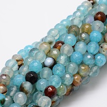 Honeyhandy Faceted Natural Agate Round Beads Strands, Dyed, Sky Blue, 6mm, Hole: 1mm, about 64pcs/strand, 14.7 inch